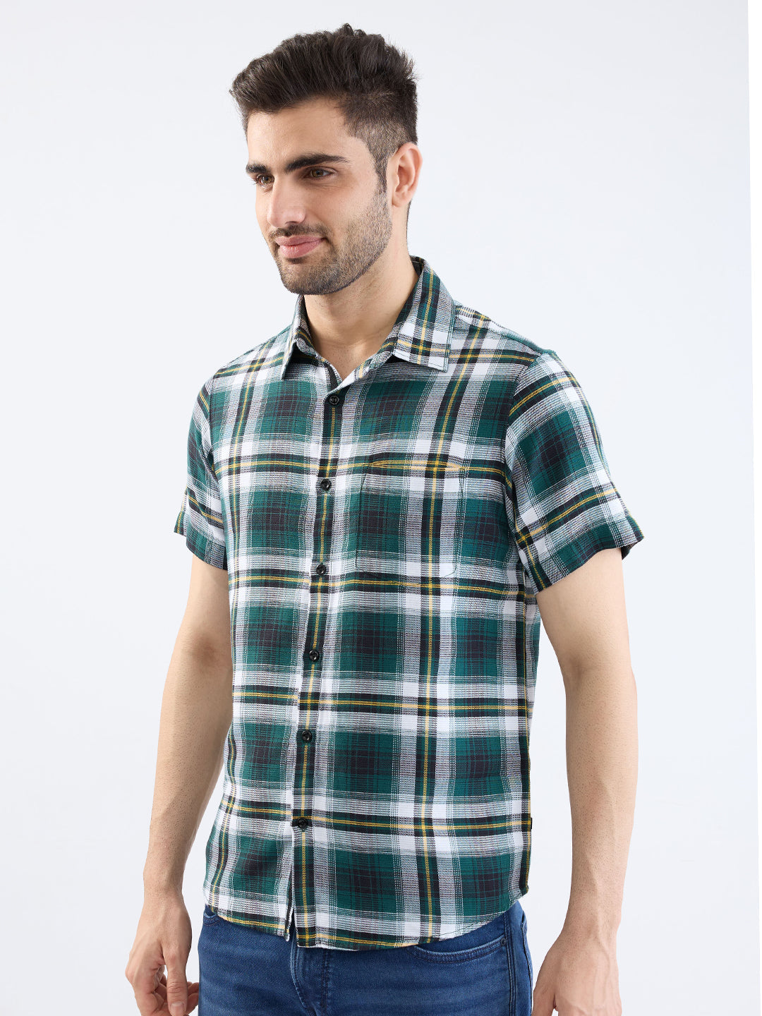 Spykar Botanical Green Slim Fit Casual Shirts For Men