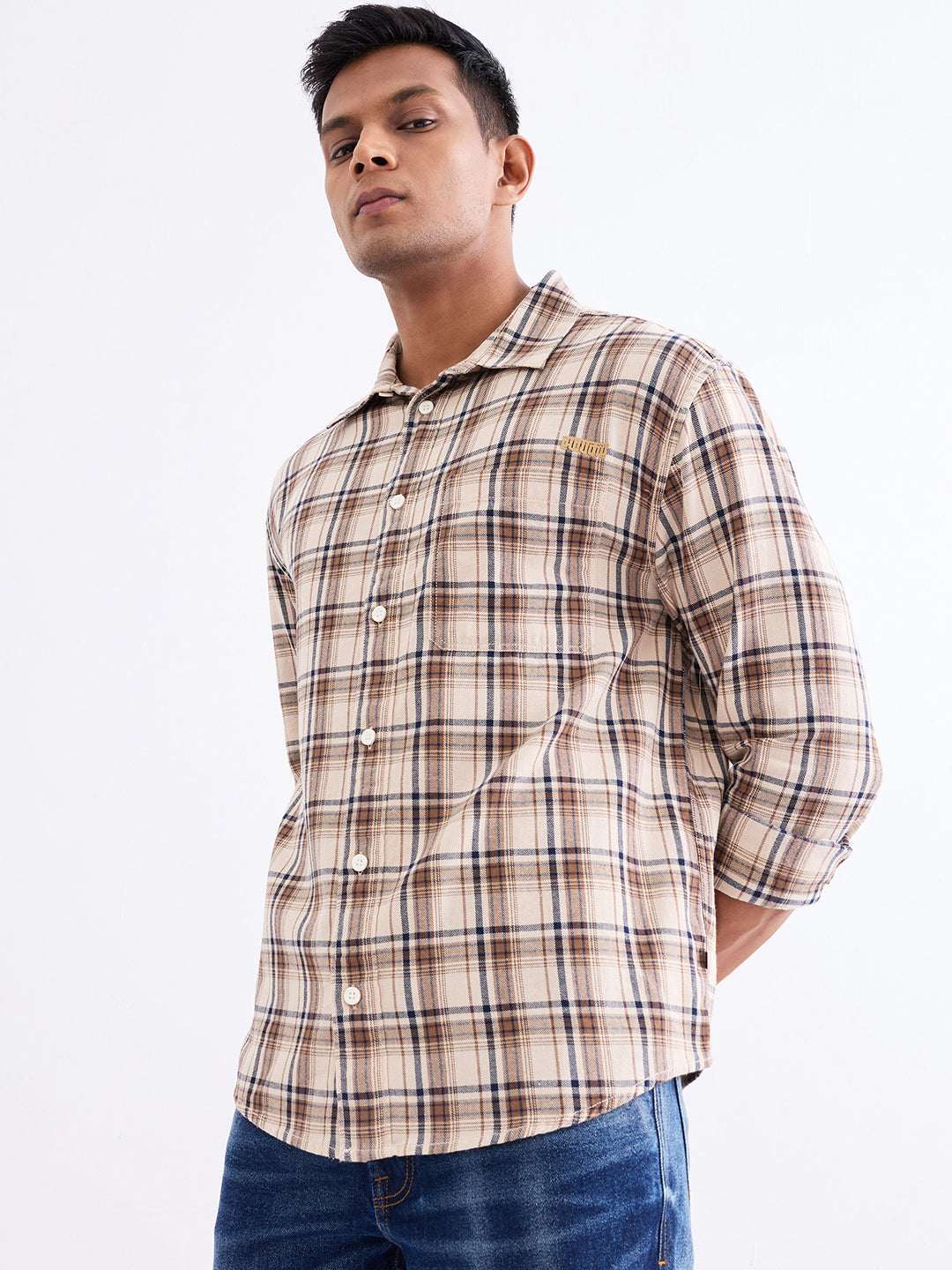 Spykar Light Fawn Comfort Fit Casual Shirts For Men
