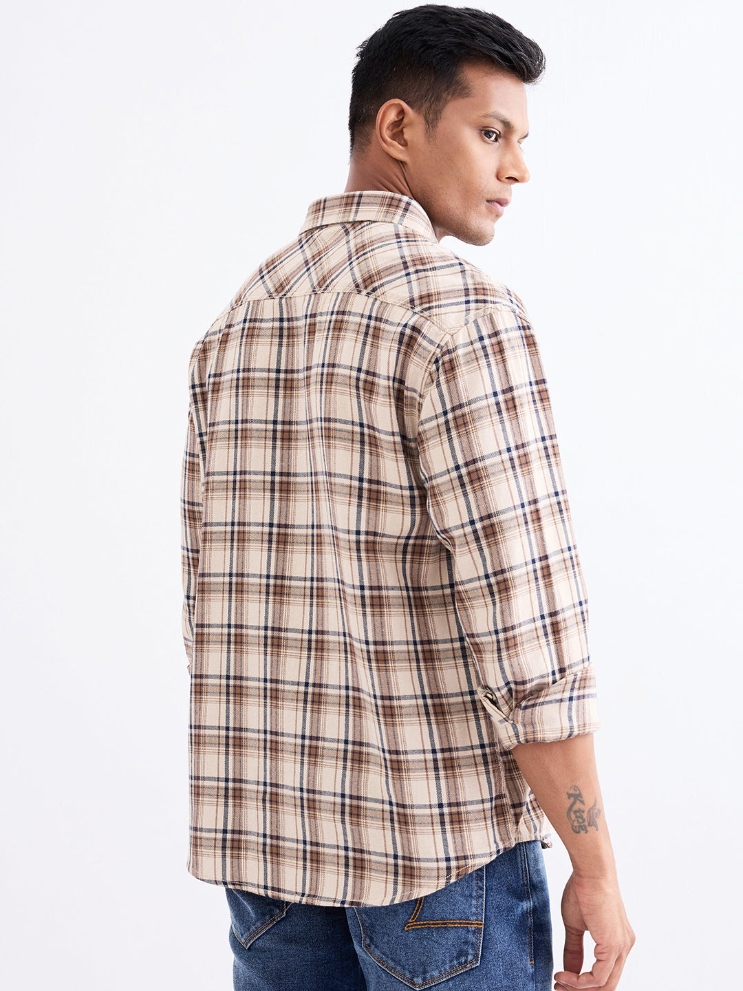 Spykar Light Fawn Comfort Fit Casual Shirts For Men