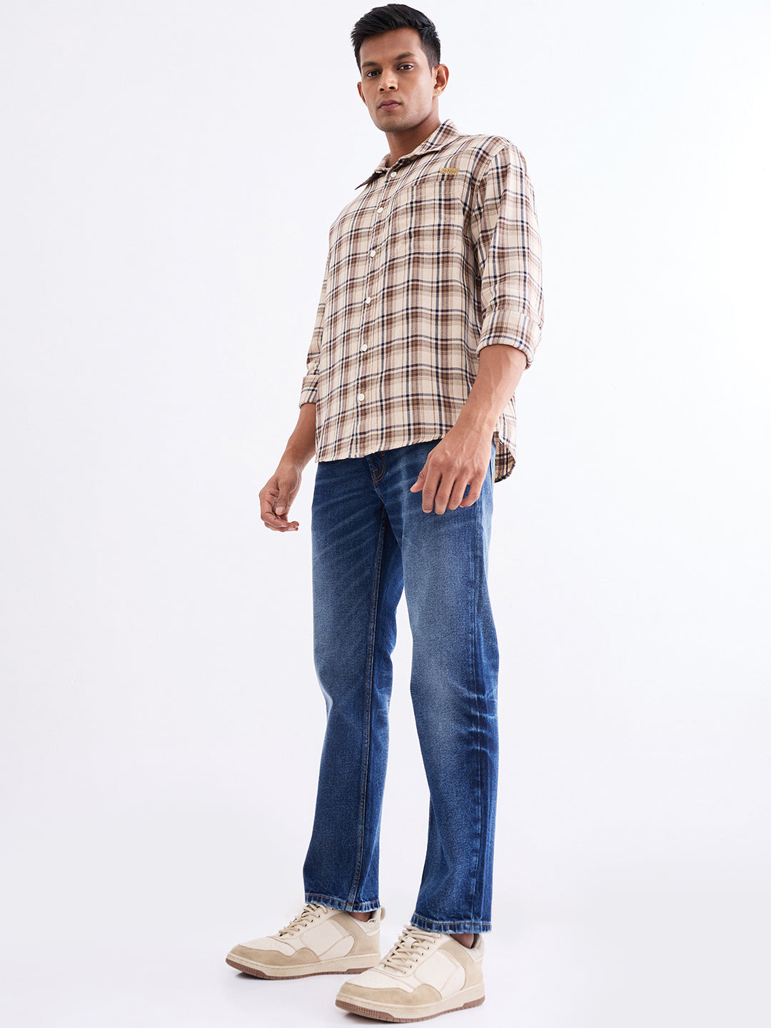 Spykar Light Fawn Comfort Fit Casual Shirts For Men