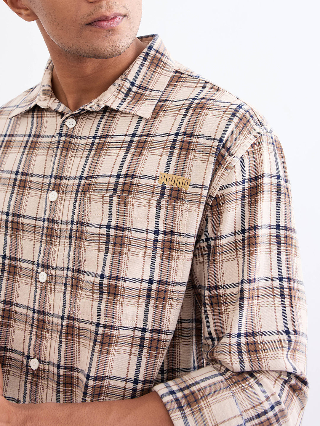Spykar Light Fawn Comfort Fit Casual Shirts For Men