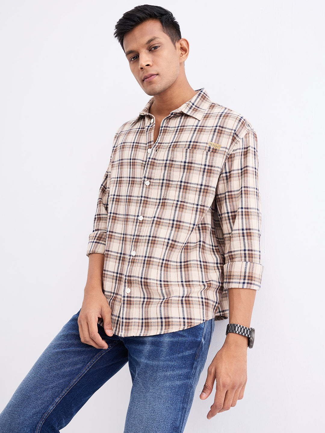 Spykar Light Fawn Comfort Fit Casual Shirts For Men