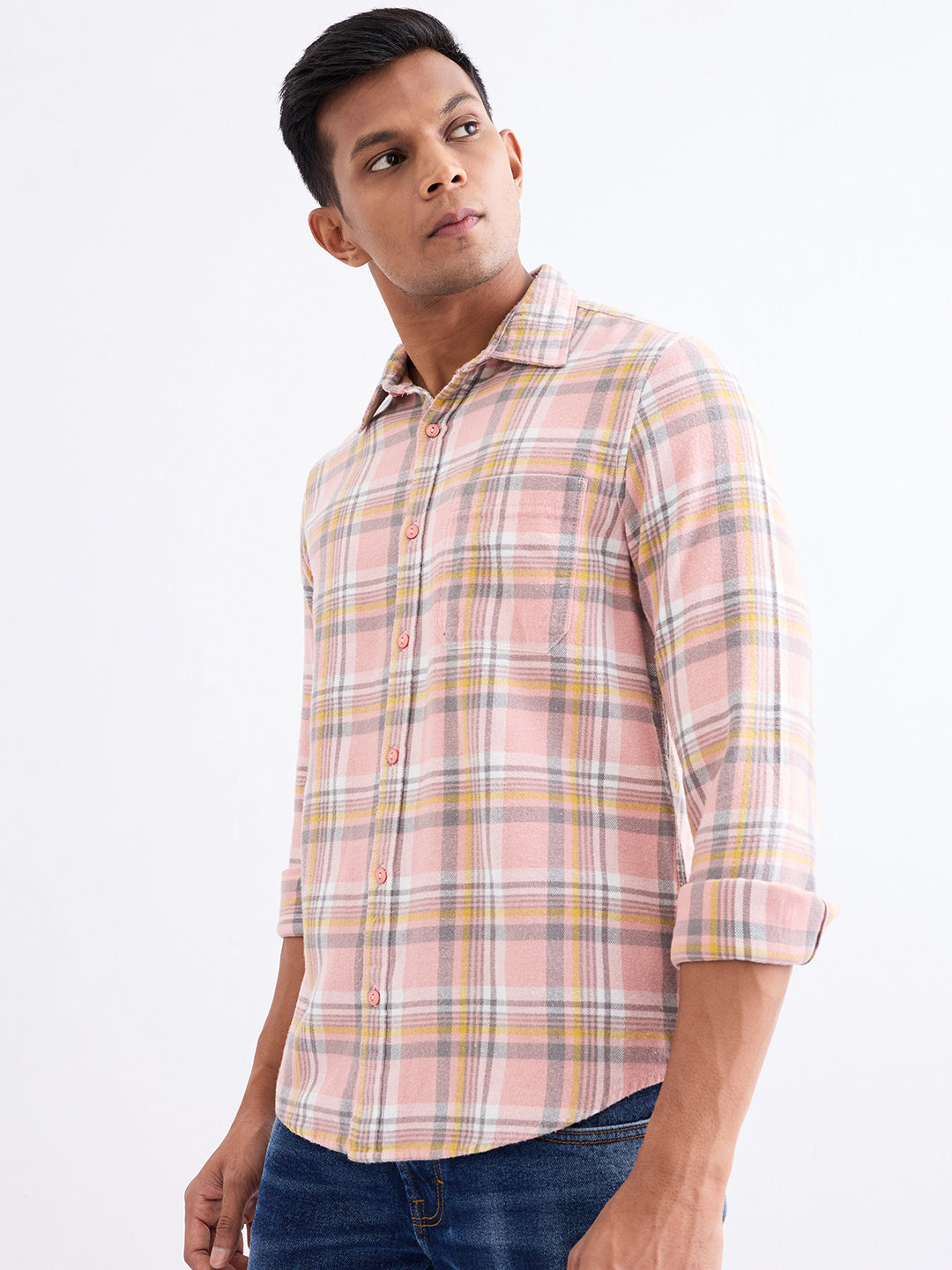 Spykar Tropical Pink Slim Fit Casual Shirts For Men