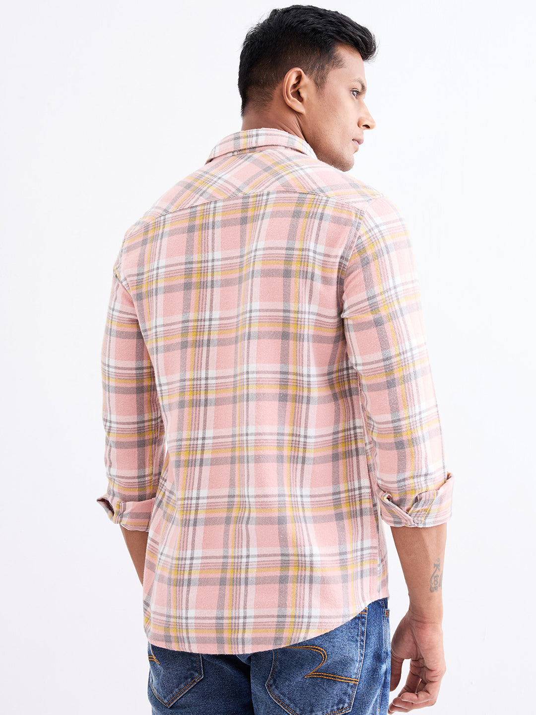 Spykar Tropical Pink Slim Fit Casual Shirts For Men