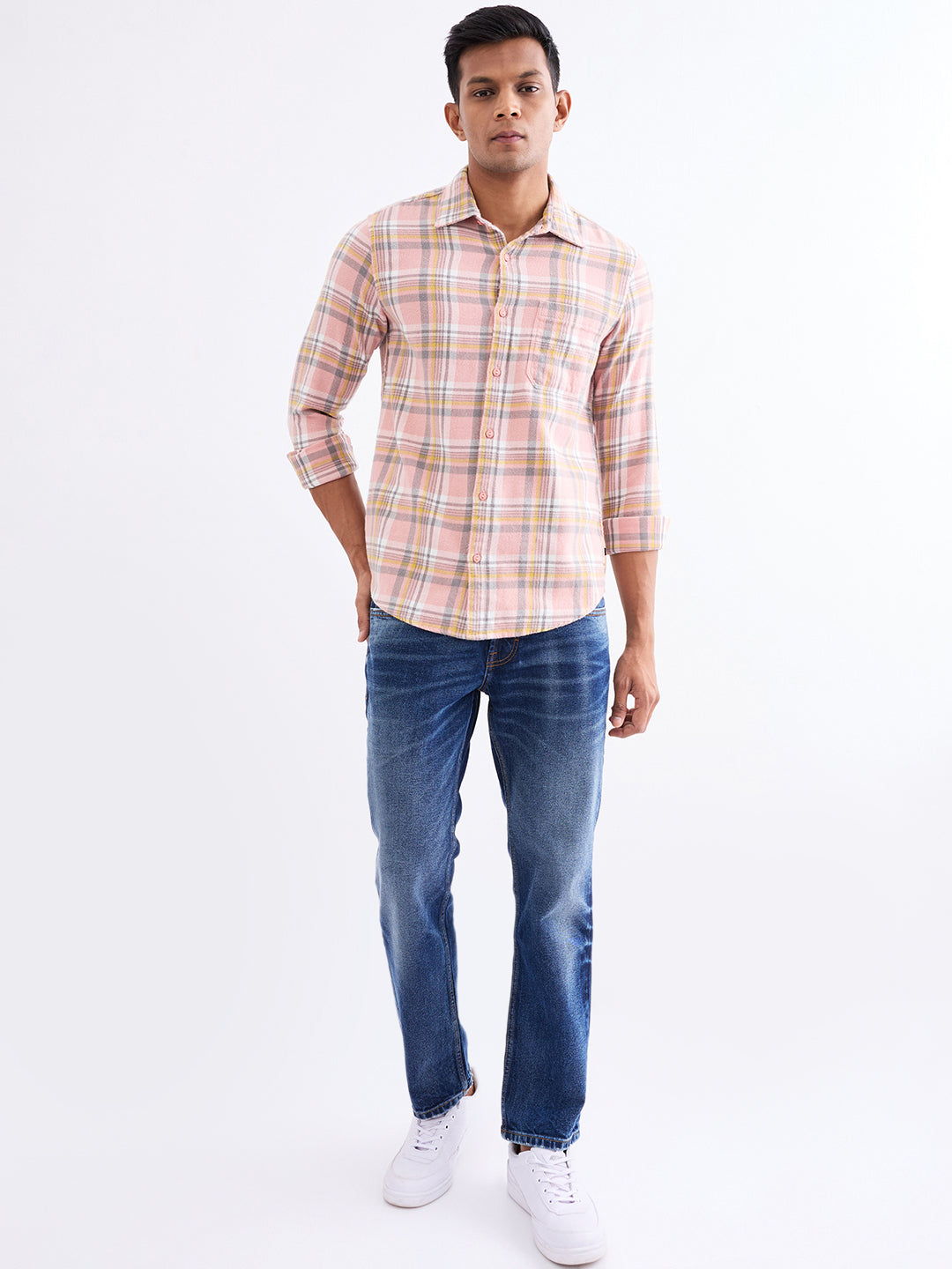 Spykar Tropical Pink Slim Fit Casual Shirts For Men