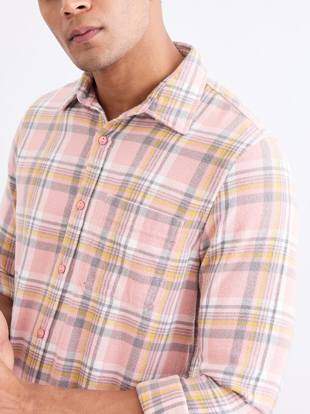 Spykar Tropical Pink Slim Fit Casual Shirts For Men