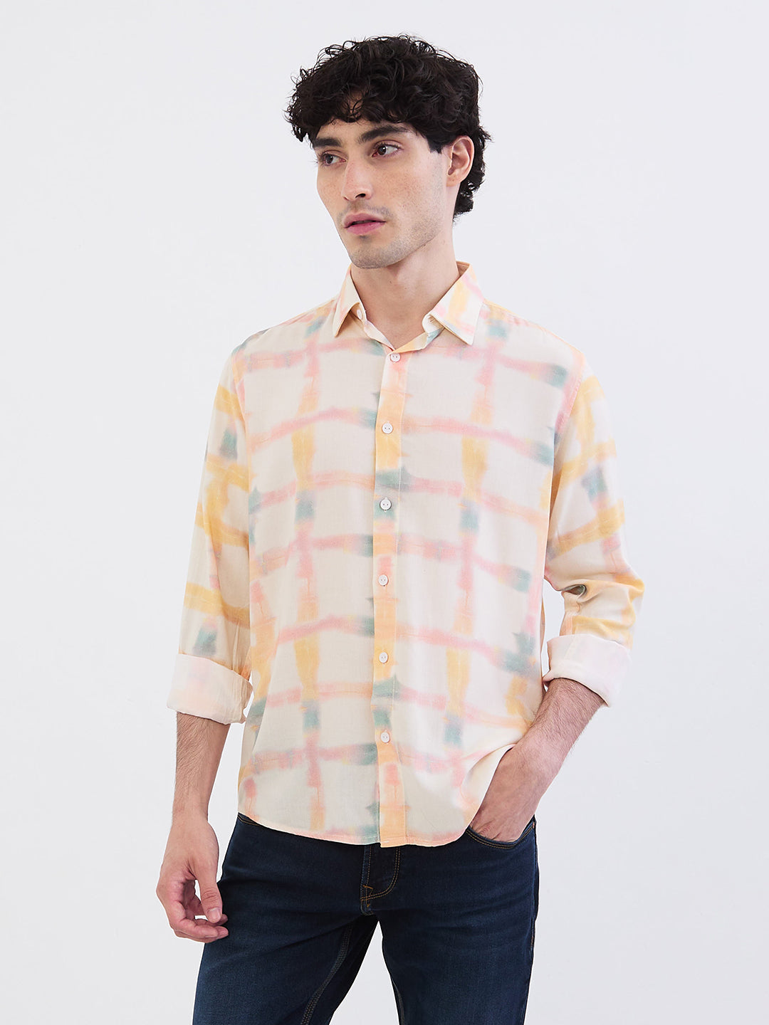 Spykar Light Fawn Slim Fit Casual Shirts For Men