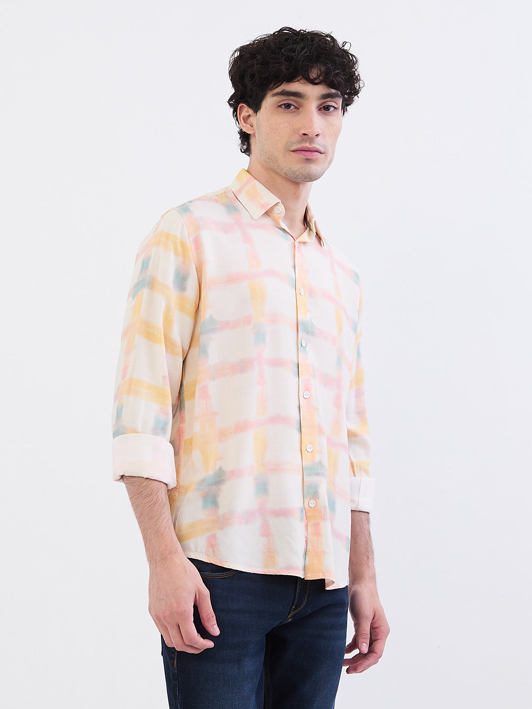Spykar Light Fawn Slim Fit Casual Shirts For Men