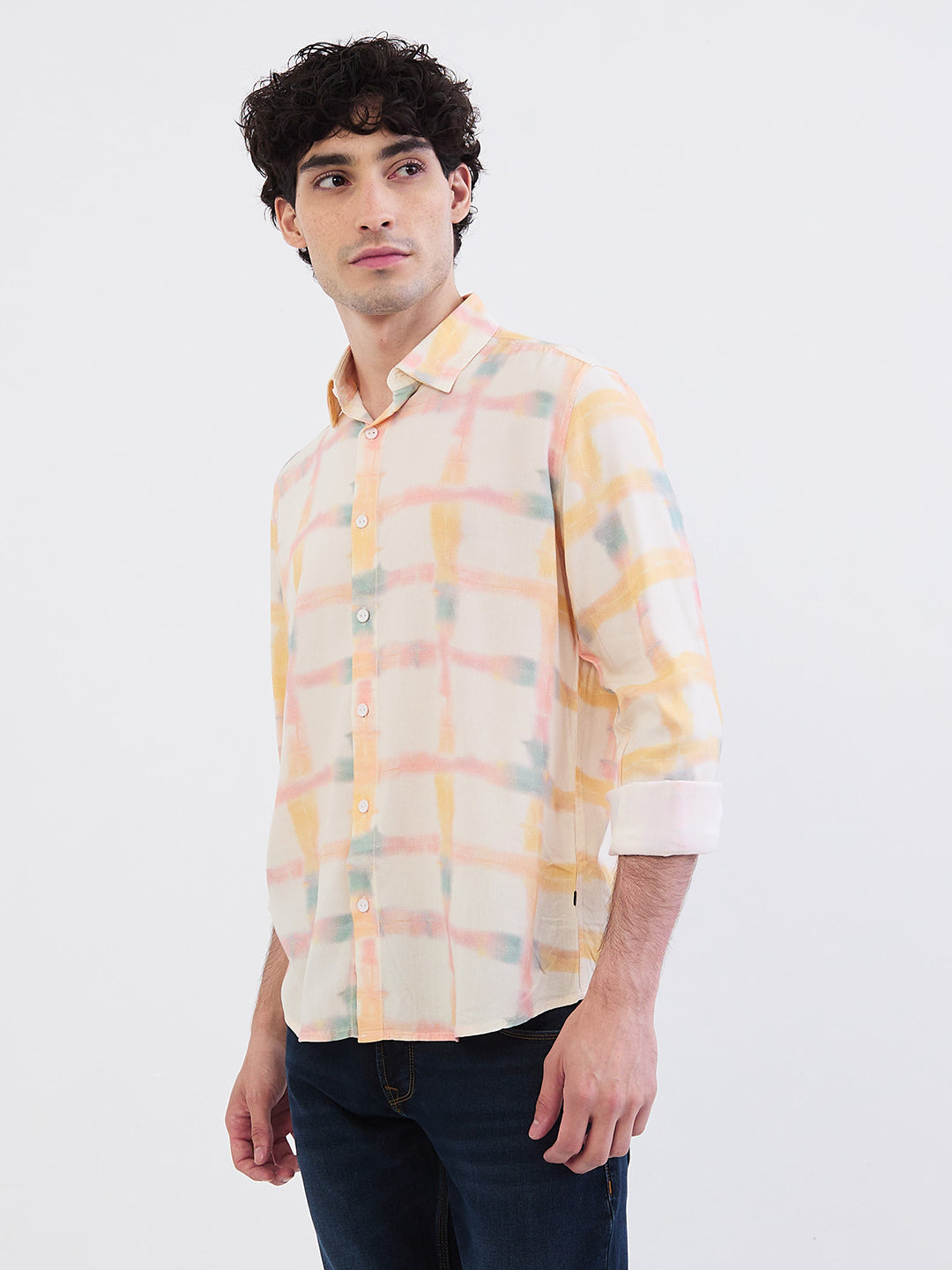 Spykar Light Fawn Slim Fit Casual Shirts For Men