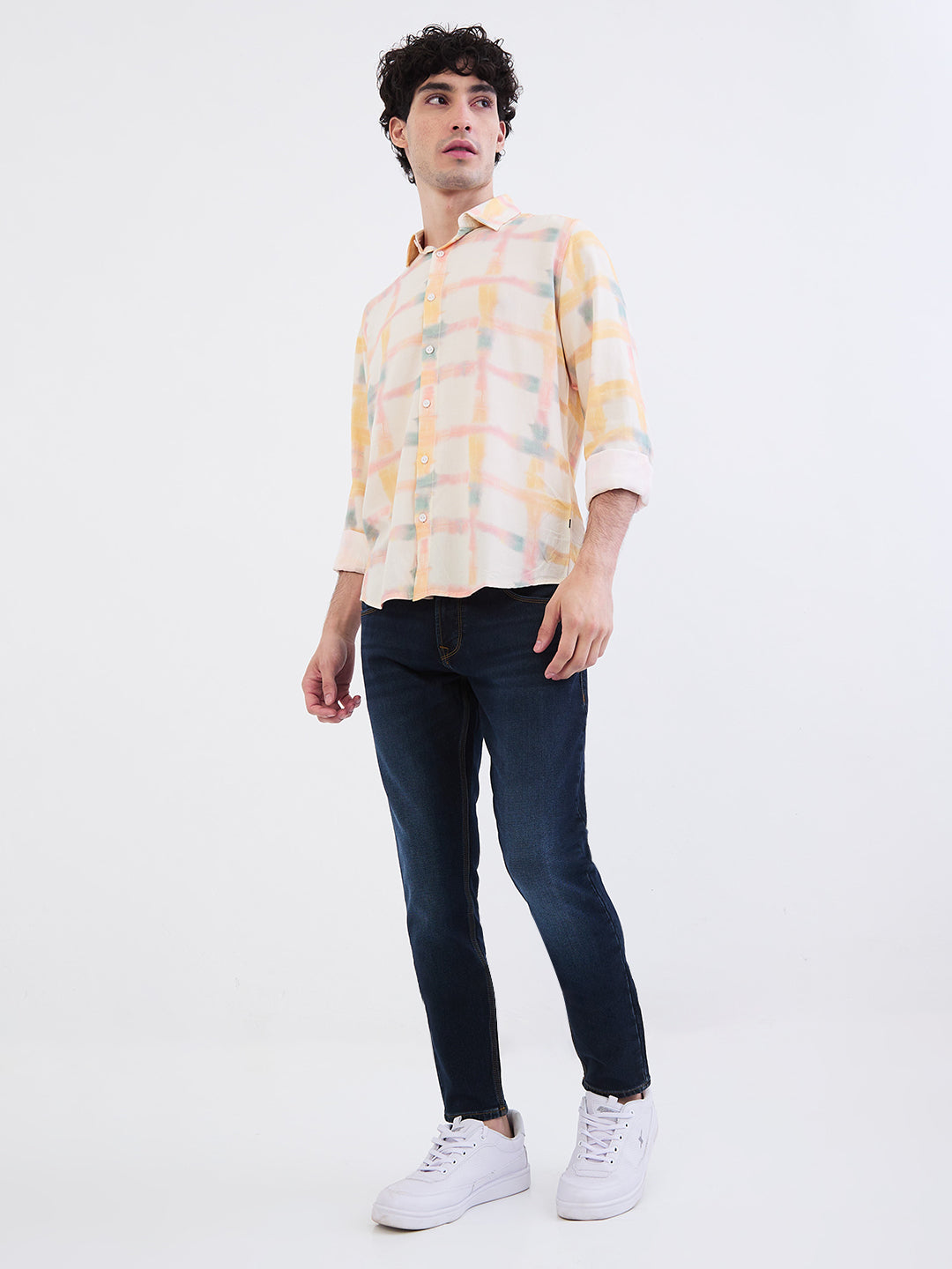 Spykar Light Fawn Slim Fit Casual Shirts For Men