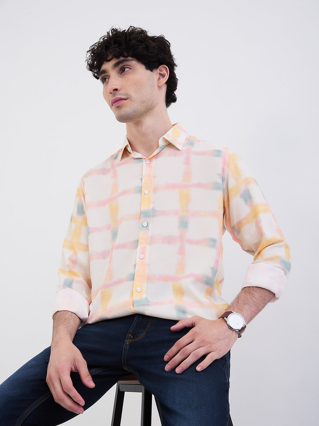 Spykar Light Fawn Slim Fit Casual Shirts For Men