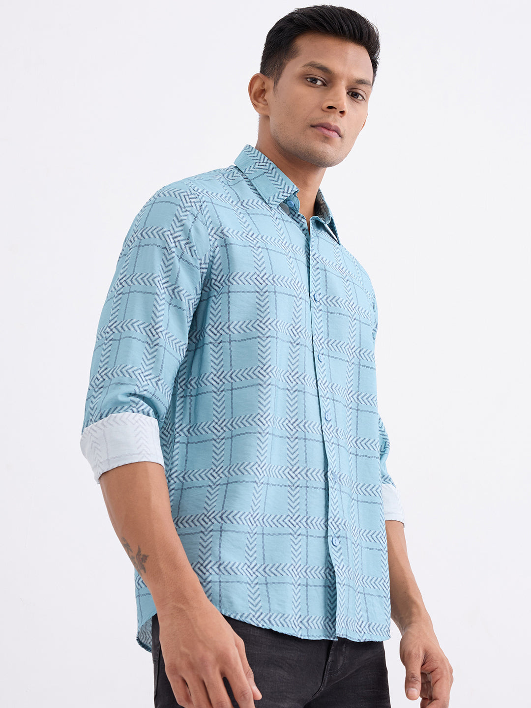 Spykar Cameo Blue Slim Fit Casual Shirts For Men