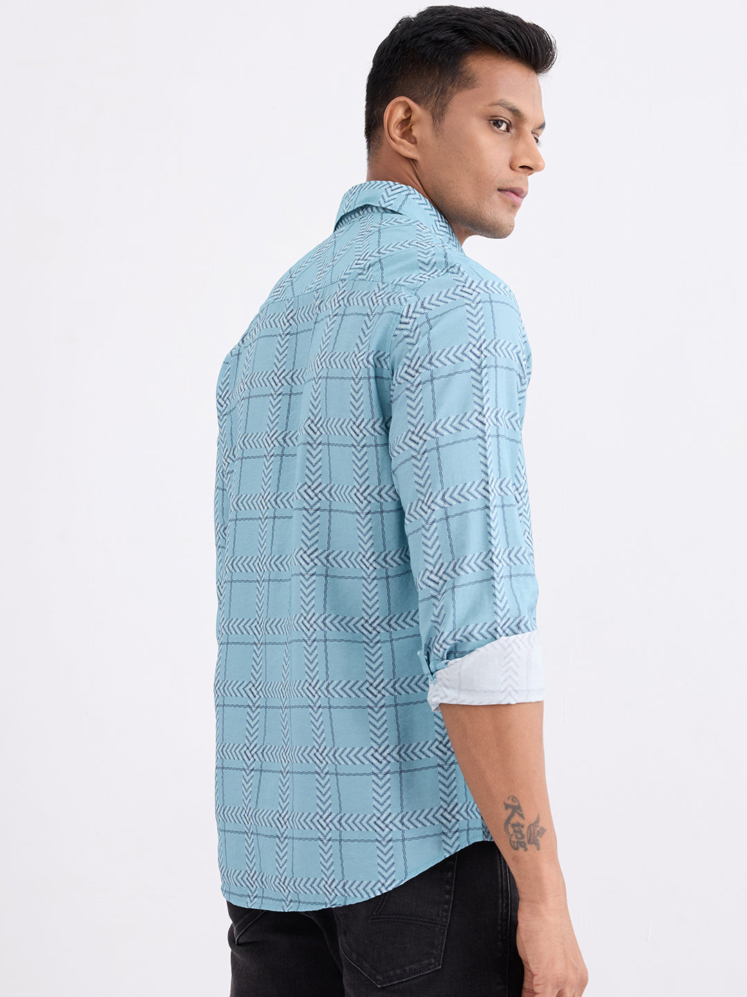 Spykar Cameo Blue Slim Fit Casual Shirts For Men