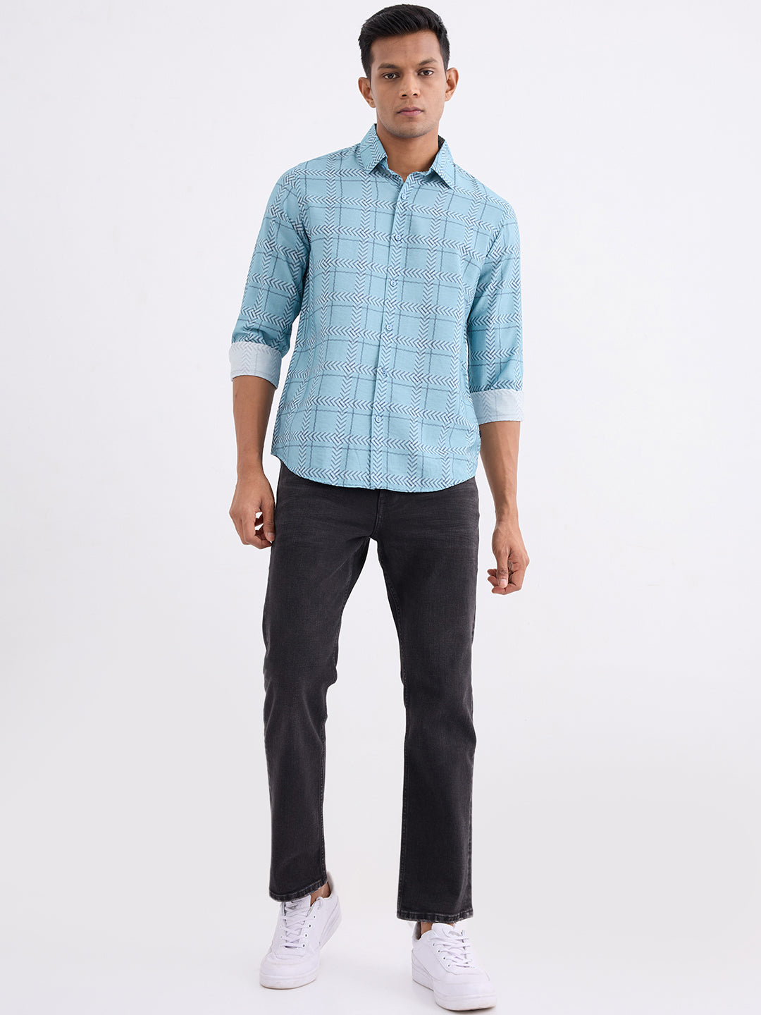 Spykar Cameo Blue Slim Fit Casual Shirts For Men