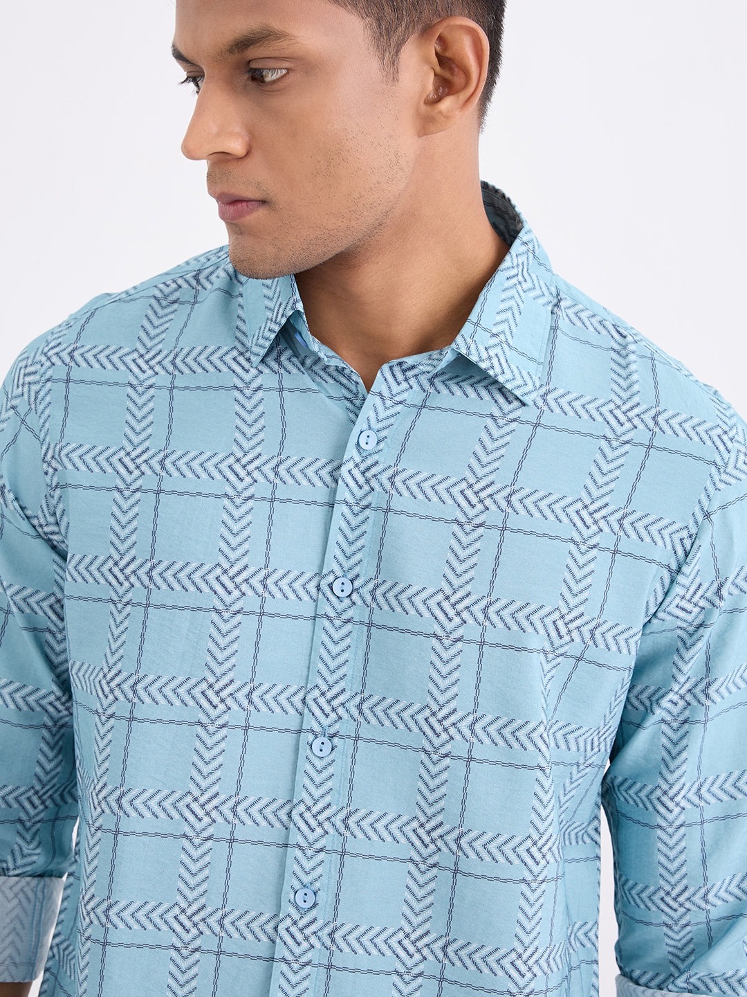 Spykar Cameo Blue Slim Fit Casual Shirts For Men