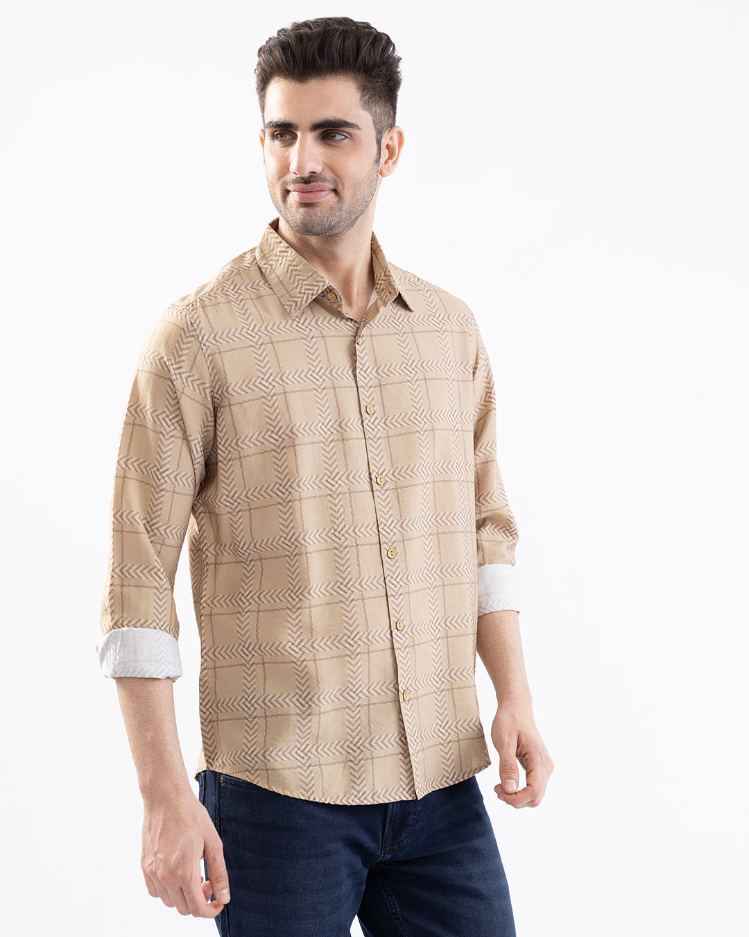 Spykar Taupe Beige Slim Fit Casual Shirts For Men