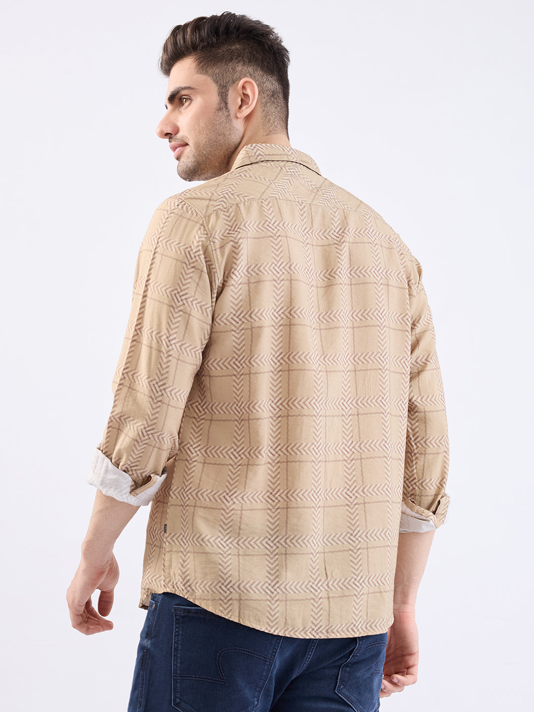 Spykar Taupe Beige Slim Fit Casual Shirts For Men