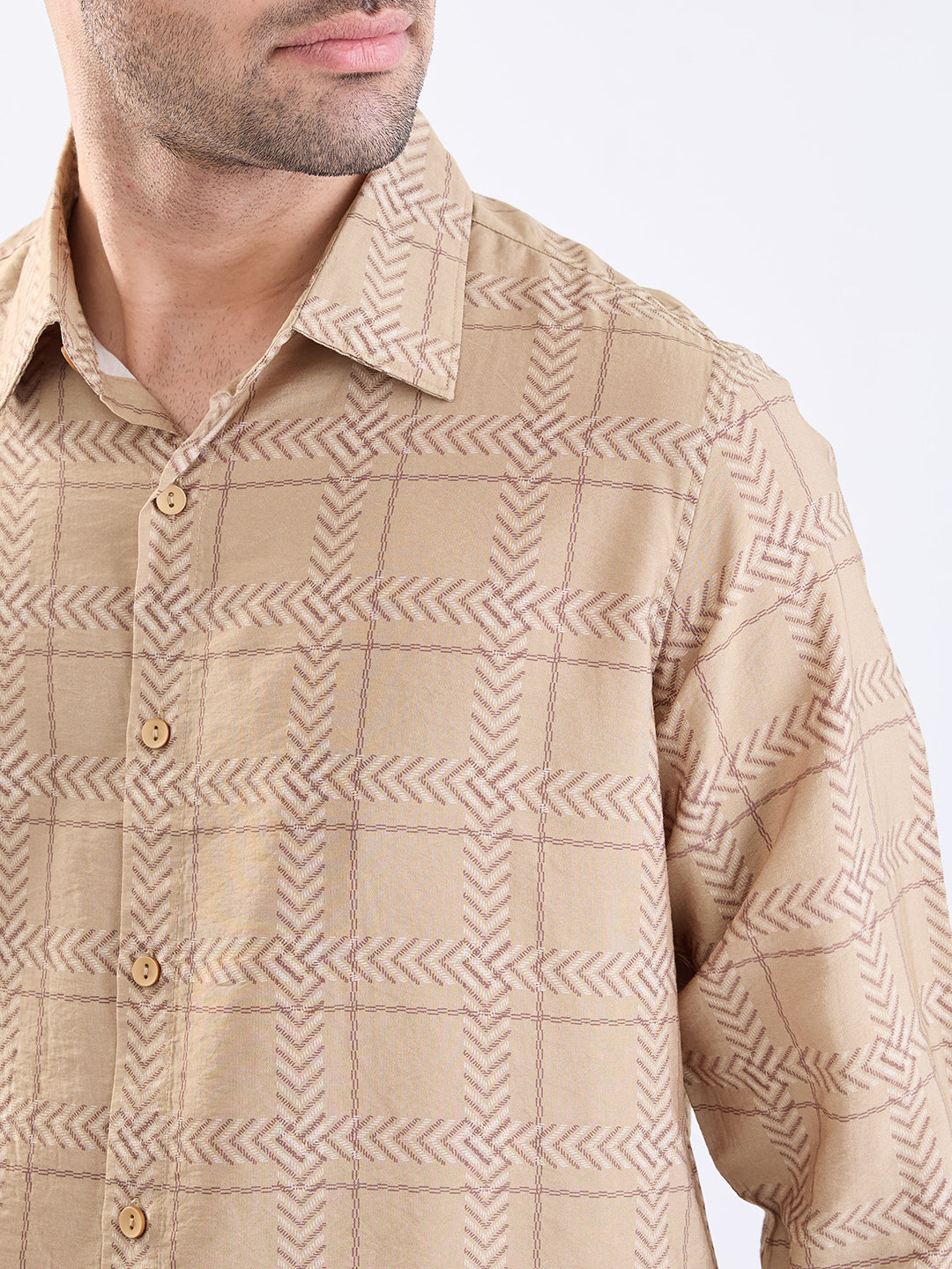 Spykar Taupe Beige Slim Fit Casual Shirts For Men