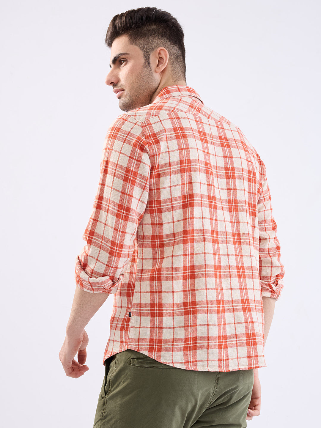 Spykar Burnt Orange Slim Fit Casual Shirts For Men