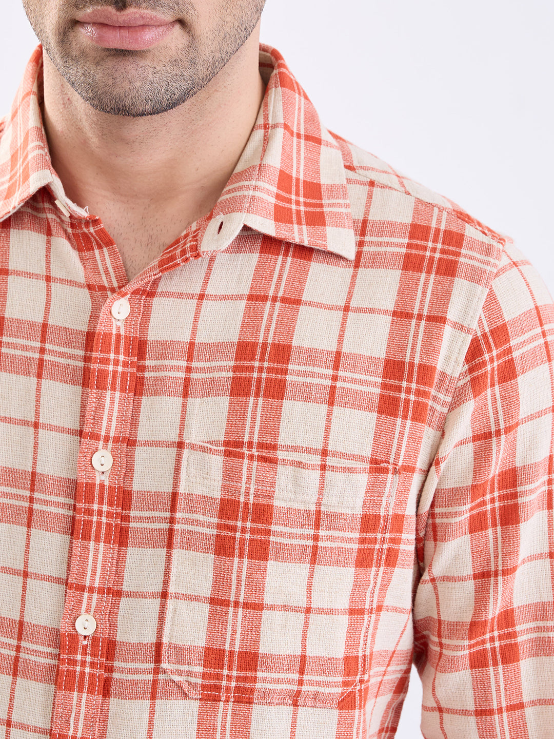 Spykar Burnt Orange Slim Fit Casual Shirts For Men