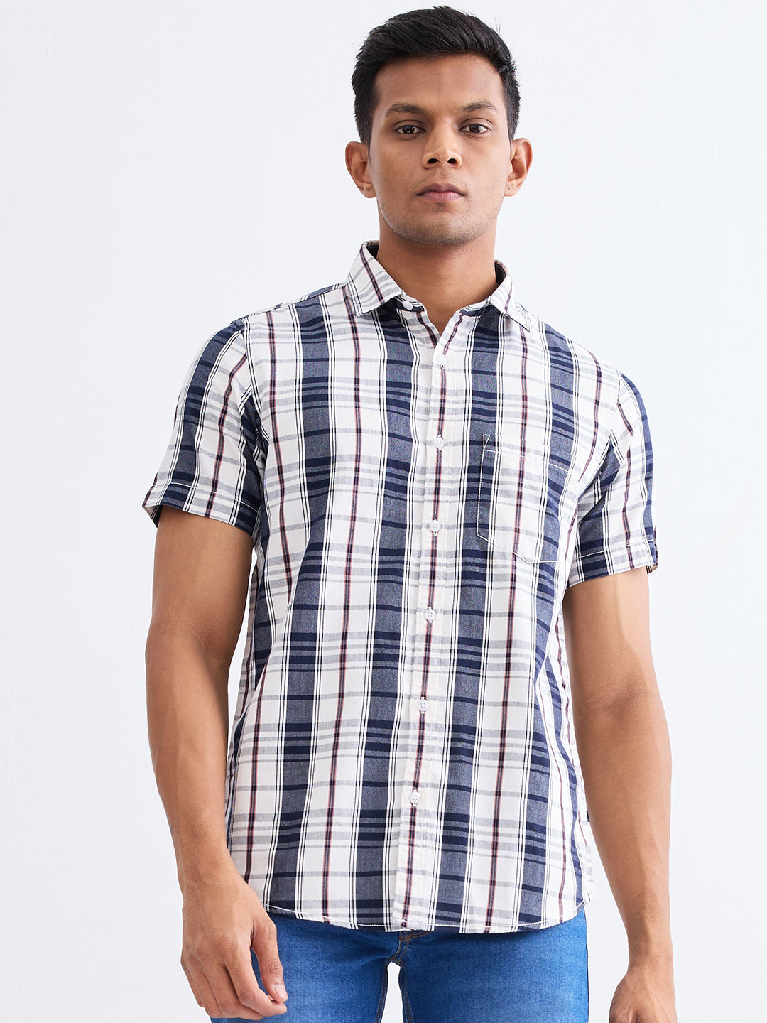 Spykar Off White Slim Fit Casual Shirts For Men