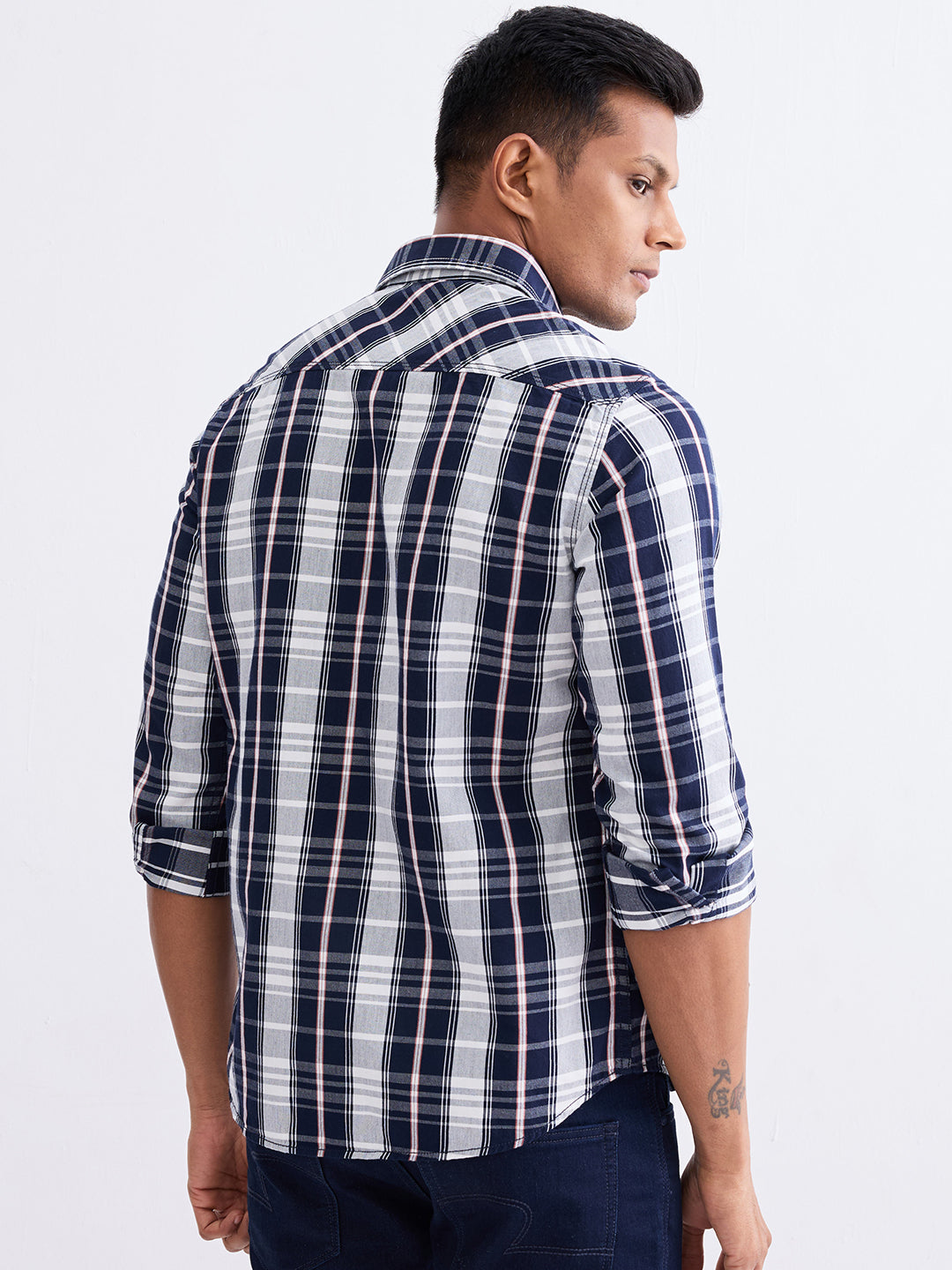 Spykar Navy Blue Slim Fit Casual Shirts For Men