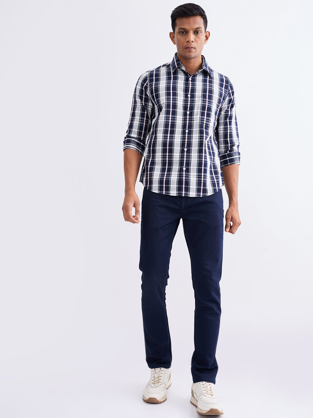 Spykar Navy Blue Slim Fit Casual Shirts For Men