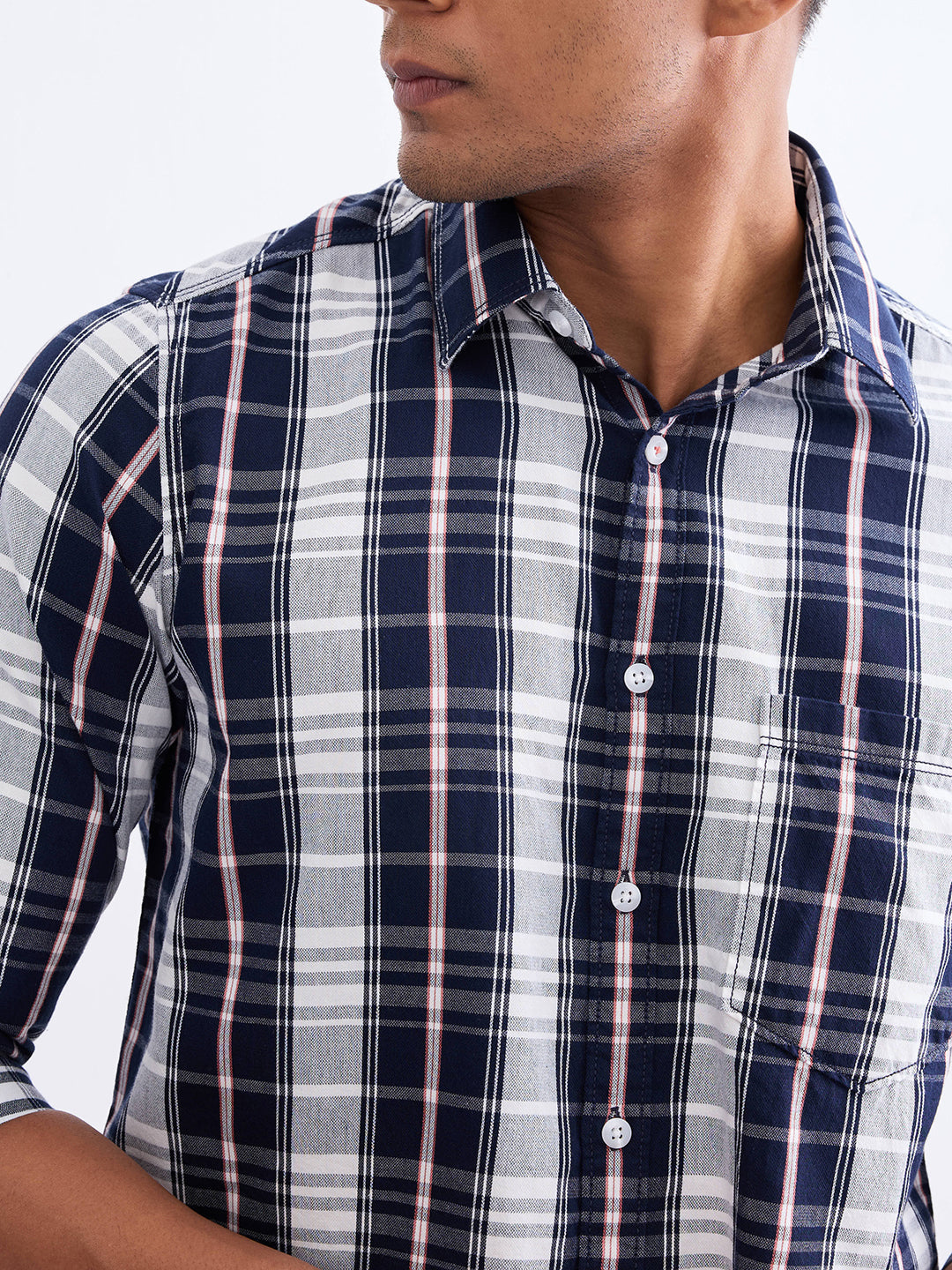 Spykar Navy Blue Slim Fit Casual Shirts For Men