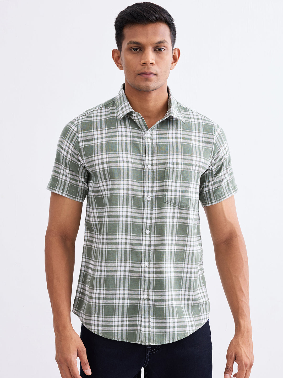 Spykar Granite Green Slim Fit Casual Shirts For Men