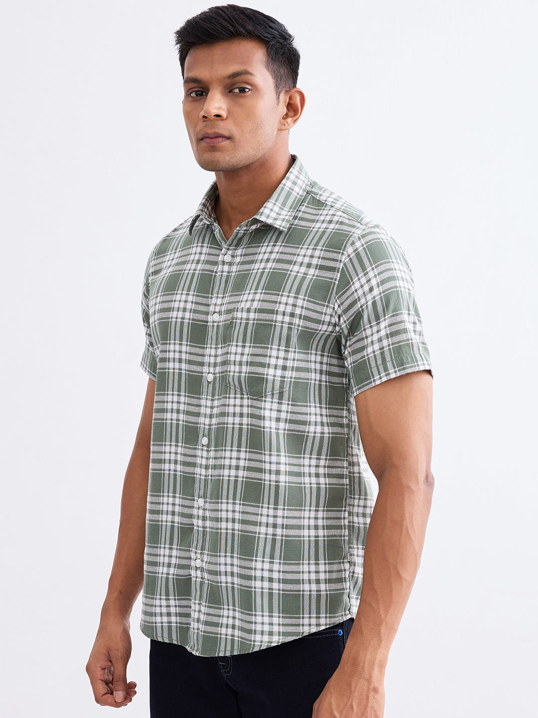 Spykar Granite Green Slim Fit Casual Shirts For Men