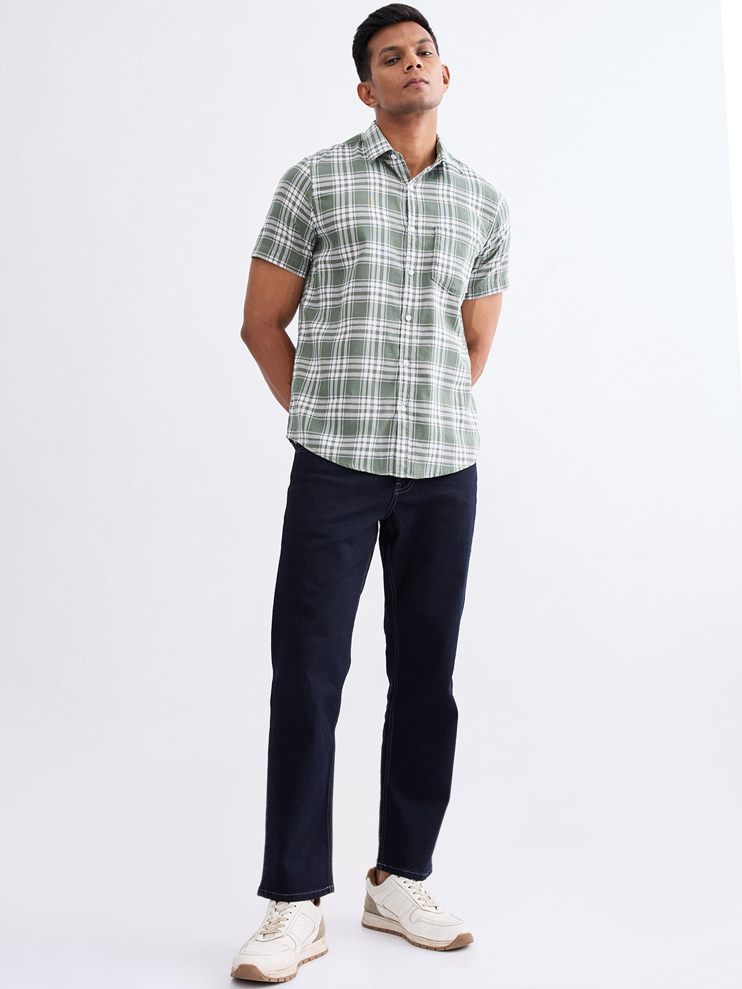 Spykar Granite Green Slim Fit Casual Shirts For Men