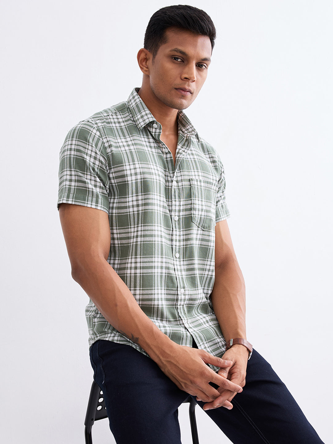Spykar Granite Green Slim Fit Casual Shirts For Men