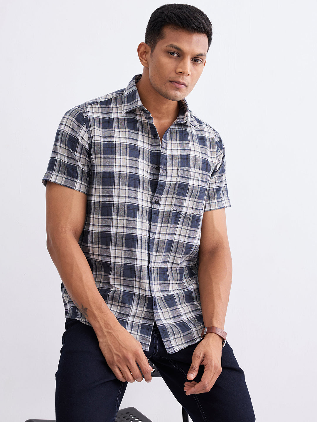 Spykar Slate Grey Slim Fit Casual Shirts For Men