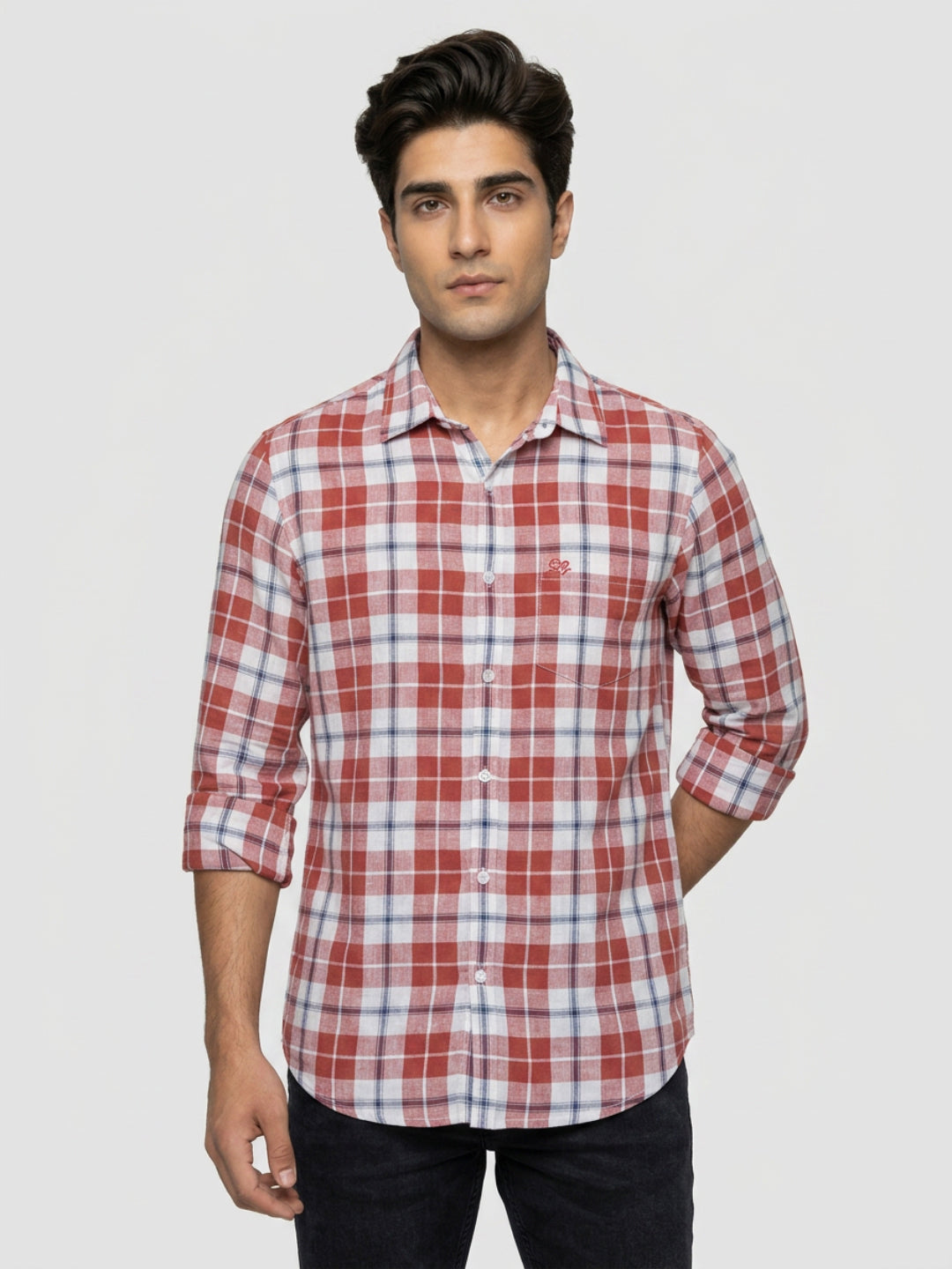 Men Shirt Check Red Regular Fit