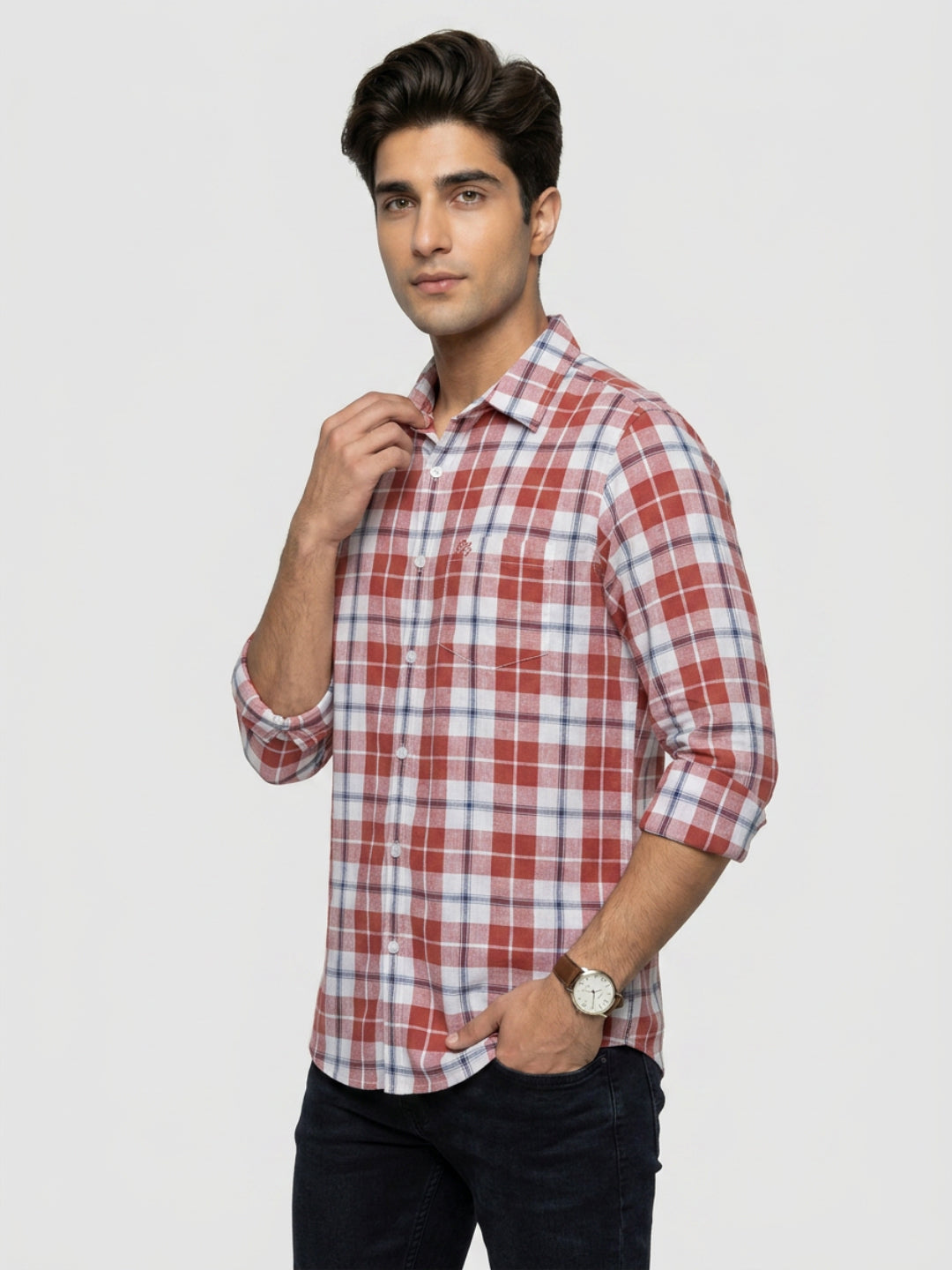 Men Shirt Check Red Regular Fit