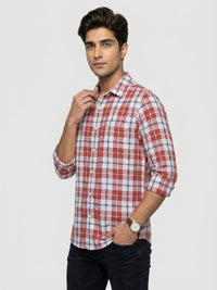 Men Shirt Check Red Regular Fit