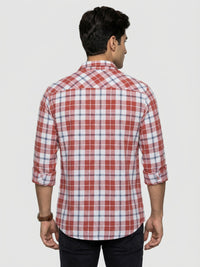 Men Shirt Check Red Regular Fit