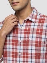 Men Shirt Check Red Regular Fit