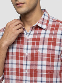 Men Shirt Check Red Regular Fit