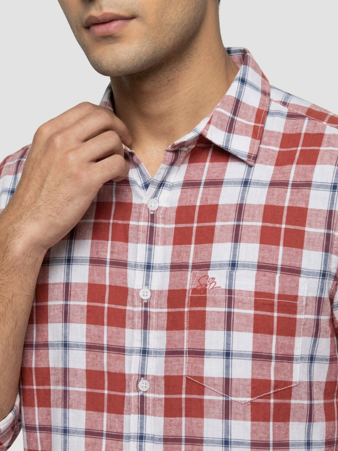 Men Shirt Check Red Regular Fit