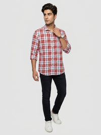 Men Shirt Check Red Regular Fit