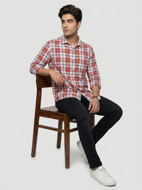 Men Shirt Check Red Regular Fit