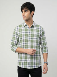 Men Shirt Check Green Regular Fit