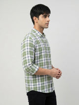 Men Shirt Check Green Regular Fit