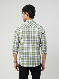 Men Shirt Check Green Regular Fit