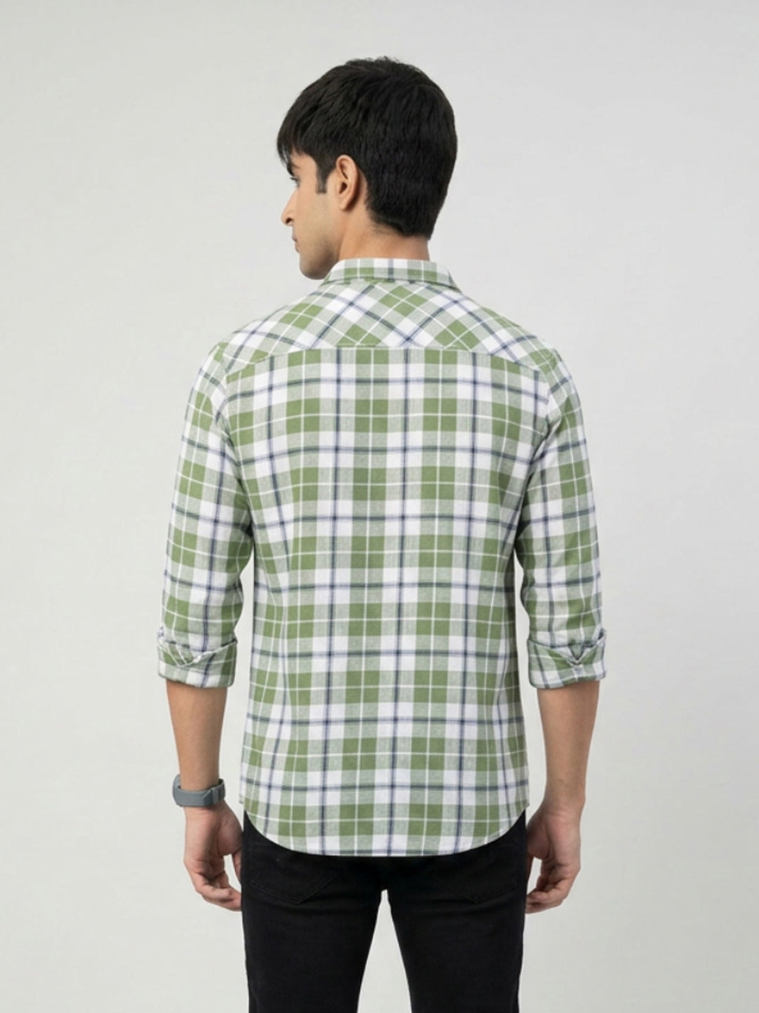 Men Shirt Check Green Regular Fit