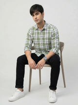 Men Shirt Check Green Regular Fit