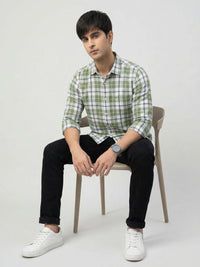 Men Shirt Check Green Regular Fit