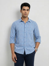 Men Shirt Check Blue Regular Fit
