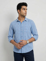 Men Shirt Check Blue Regular Fit